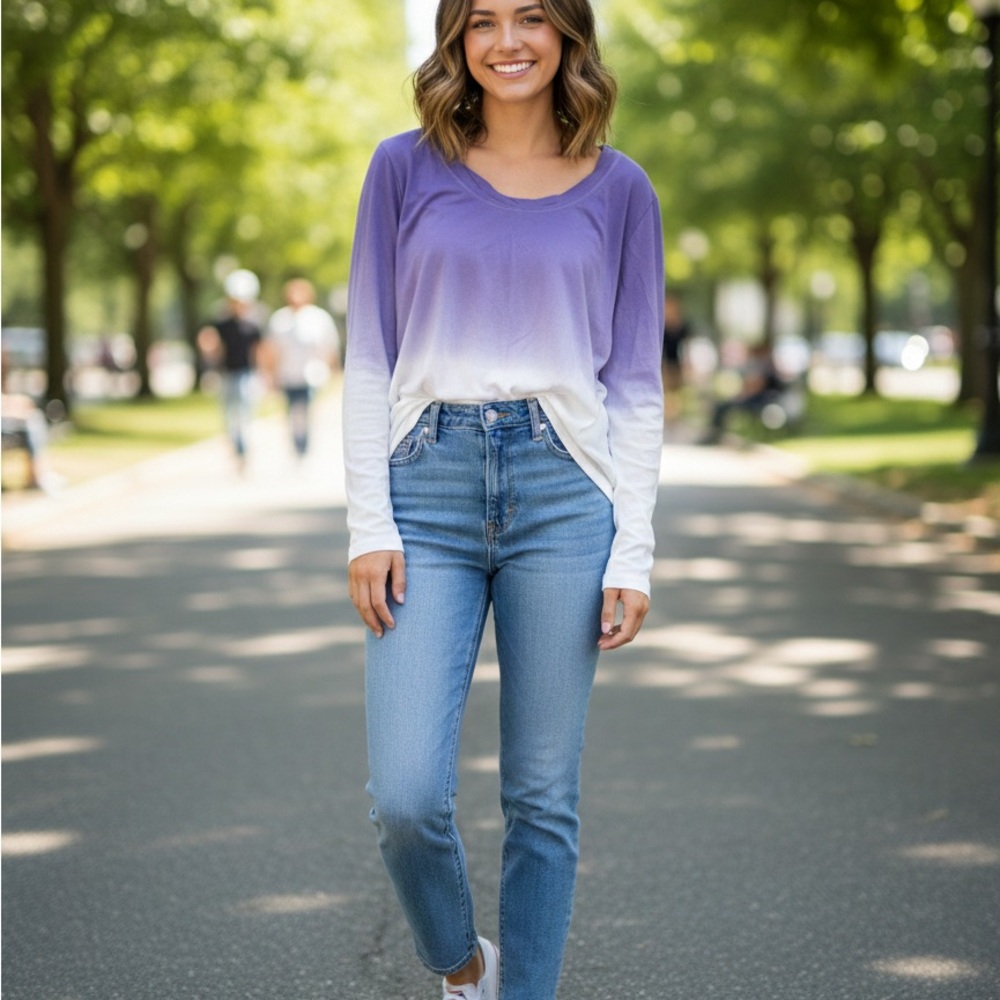Candace Cameron Bure Purple to White Ombre Long Sleeve Top - Picture 3 of 4